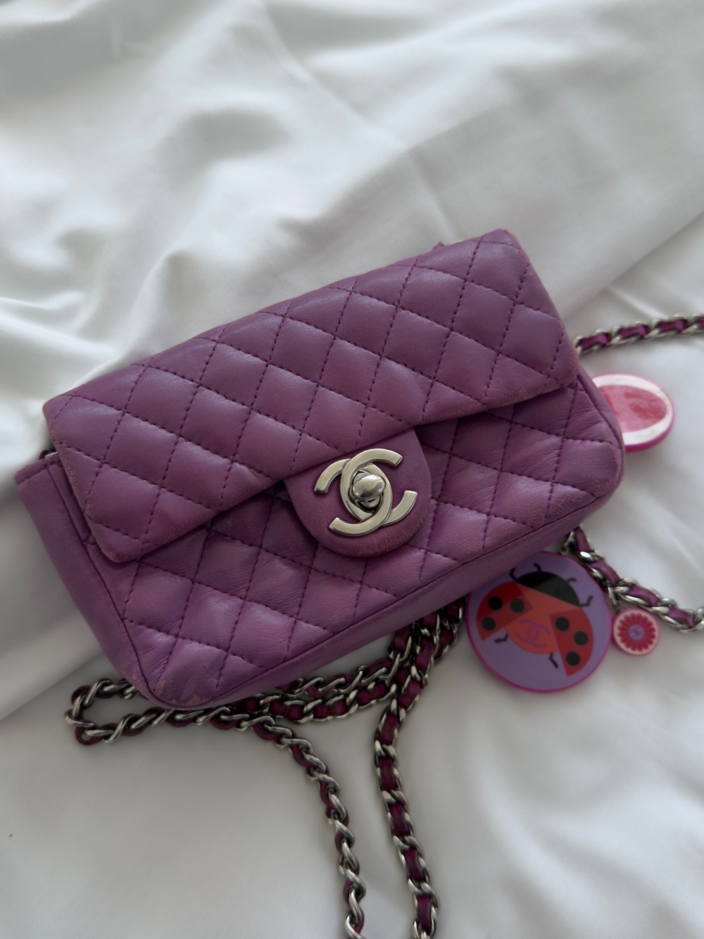 CHANEL Quilted Mini Flap Bag in Lavender Purple with Silver Hardware